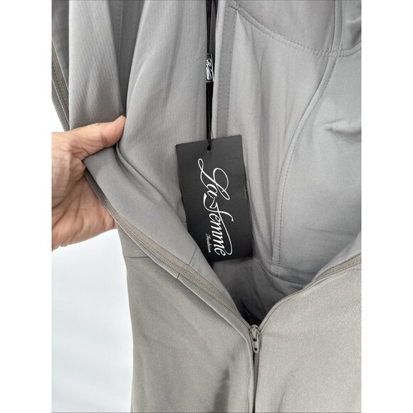 La Femme Size 14 Gray 25206 Surplice Off the Shoulder Column Cocktail Gown Dress - Picture 12 of 12